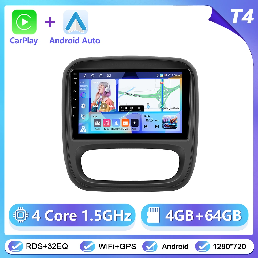 Podofo CarPlay Android Auto autoradio voor Renault TRAFIC/Opel VIVARO 2015 GPS Intelligent Systems Stereo Multimedia autoradio