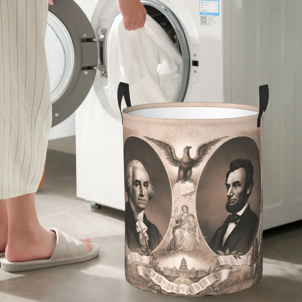 

George Washington And Abraham Lincoln Foldable Laundry Baskets Dirty Clothes Sundries Storage Basket Home Organizer Hamper