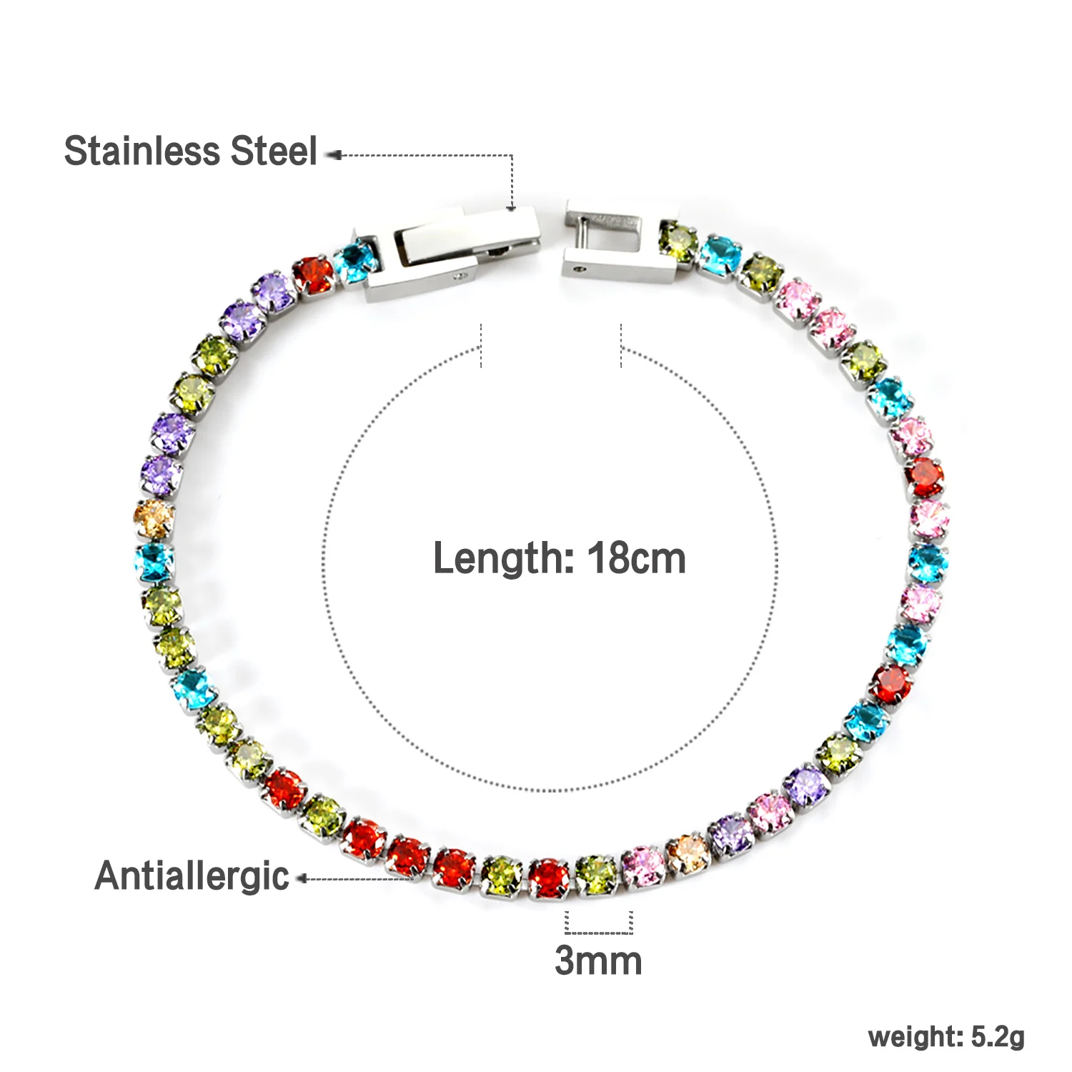 ASONSTEEL 2/3mm Bracelets Stainless Steel Colorful Cubic Zirconia Charm Chains Bracelets Crystal Delicate Bling Wedding Jewelry image 3