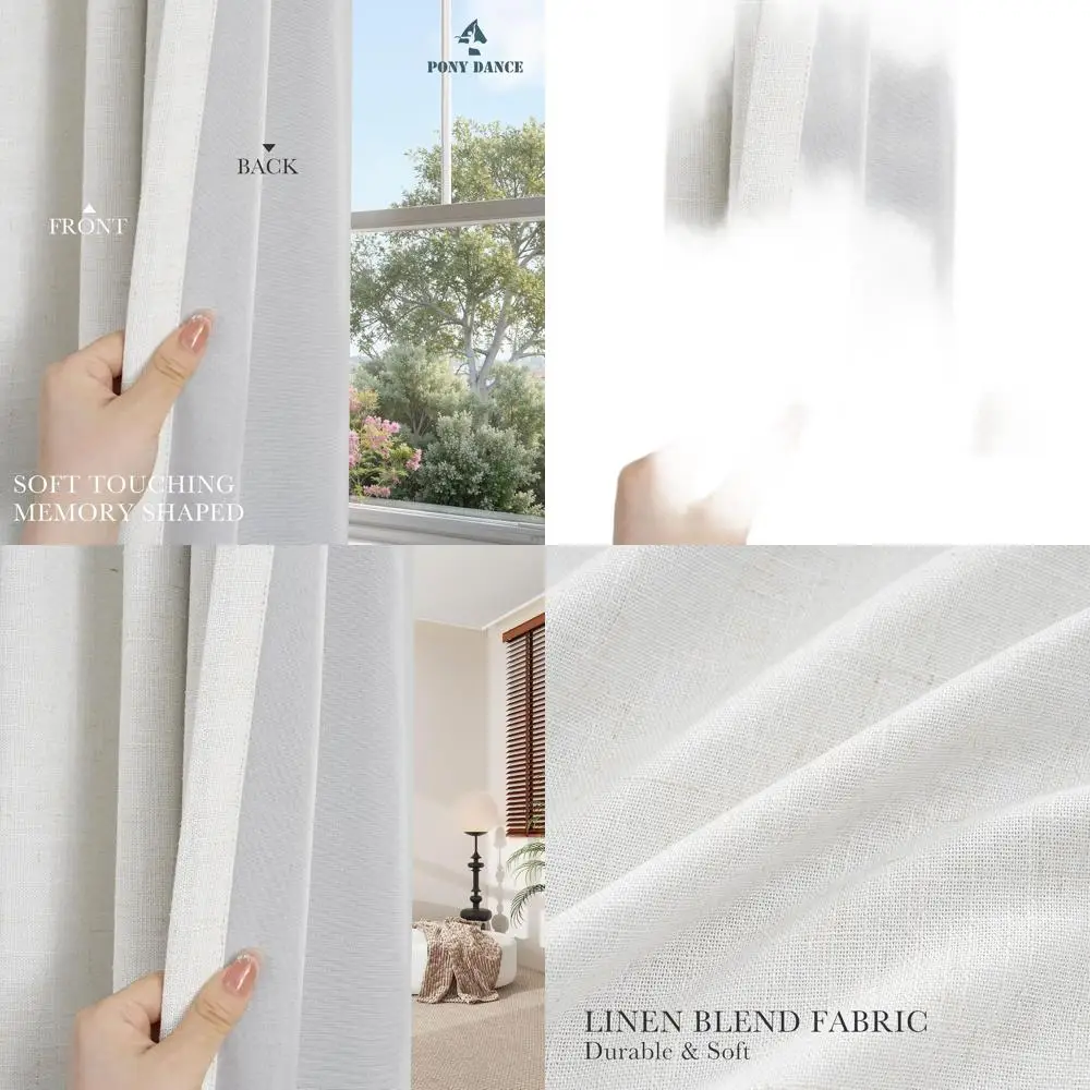 

Льняные плиссированные шторы цвета слоновой кости 84, комплект из 2 панелей для гостиной, термоизолированные шторы с крючками для спальни и раздвижных Doo