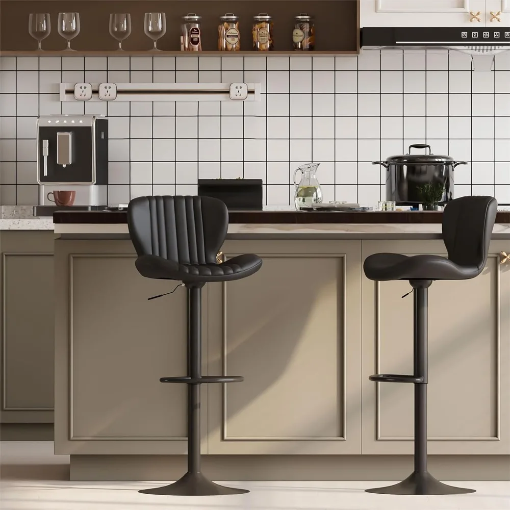

Bar Stools Set of 2, Leather Adjustable Barstools Counter Height Modern Bar Stools, Island Chairs Set of 2 for Kitchen, Black