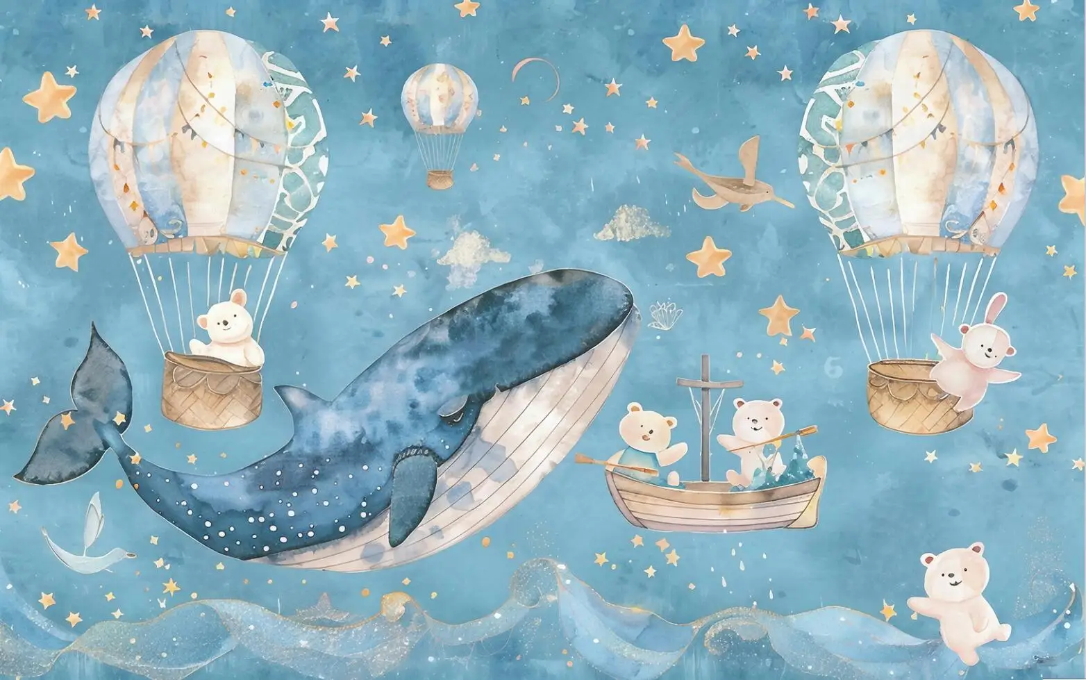 Custom photo wallpaper Hot air balloon whale animal photo mural  modern children's room background home decoration 3d wallpaper