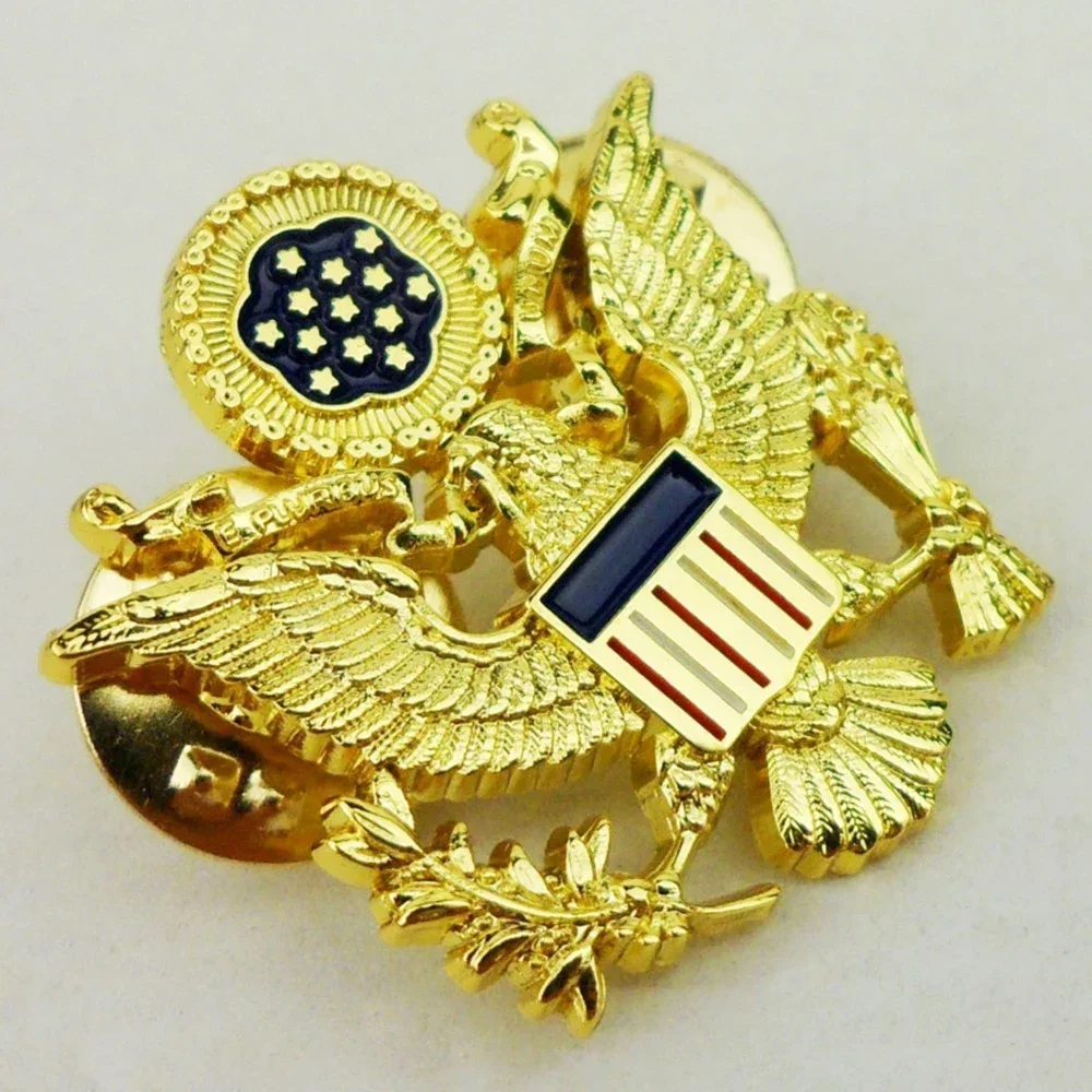 WWII US ARMY BADGE OFFICER COCKADE SHOULDER EAGLE COLLAR INSIGNIA PIN GOLD
