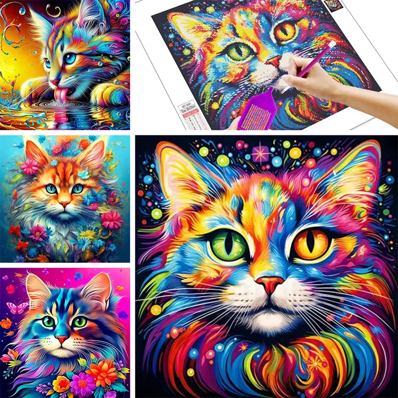الملونة القط الماس اللوحة DIY التطريز منزل كامل مربع الحفر المستديرة فسيفساء الحيوان الماس الحرف اليدوية جدار ديكور فني