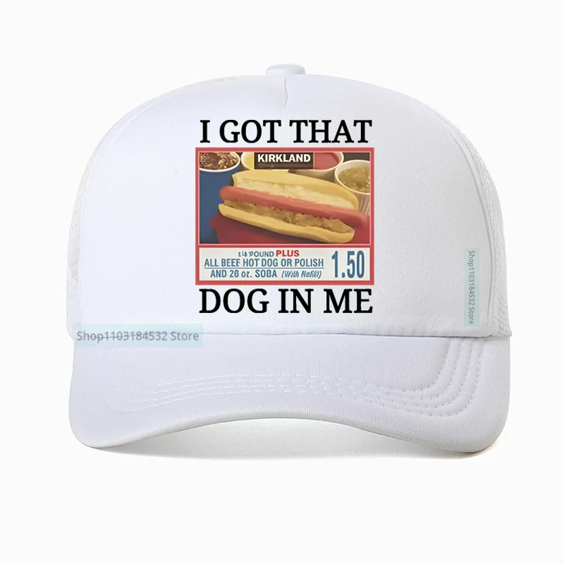 حصلت على هذا الكلب في لي كوستكو قبعة جرافيك مضحك كيركلاند هوت دوج ميمي قبعة بيسبول الرجال النساء شبكة تنفس قبعات الصيد