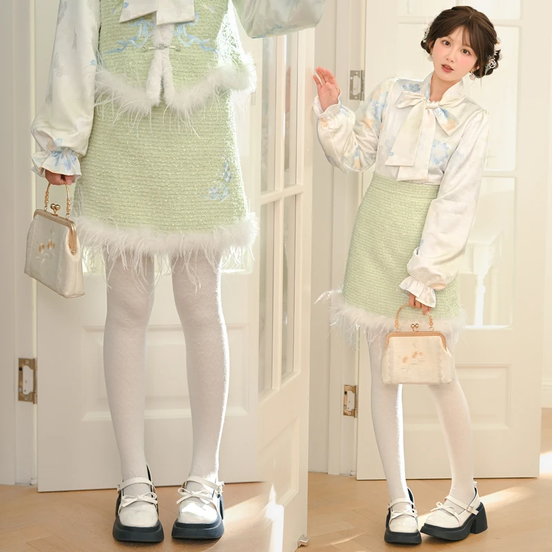 

Mori Girl Tribe оригинальный темперамент твидовый темперамент маленький ароматный стиль вышитая юбка с необработанными краями женская новая весенняя женская одежда