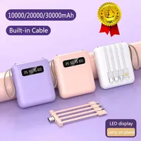 Mini Power Bank 30000mAh With 4 Cable Mobile Phone External Battery Charger for iPhone Samsung Huawei Xiaomi 2024 NEW