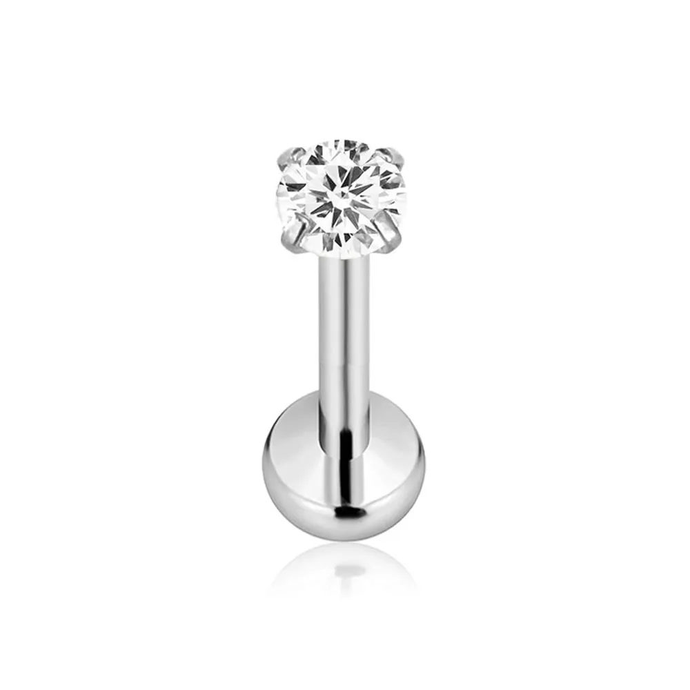 Titanium Round CZ Zircon Threadless Piercing Moon Pin