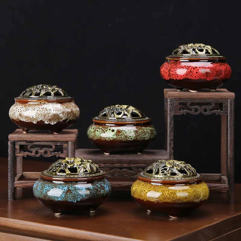 

Vintage Celadon Ice Crack Incense Burner Ceramic Kiln Change Household Incense Holder Buddhist Hall Zen Sandalwood Agarwood Base