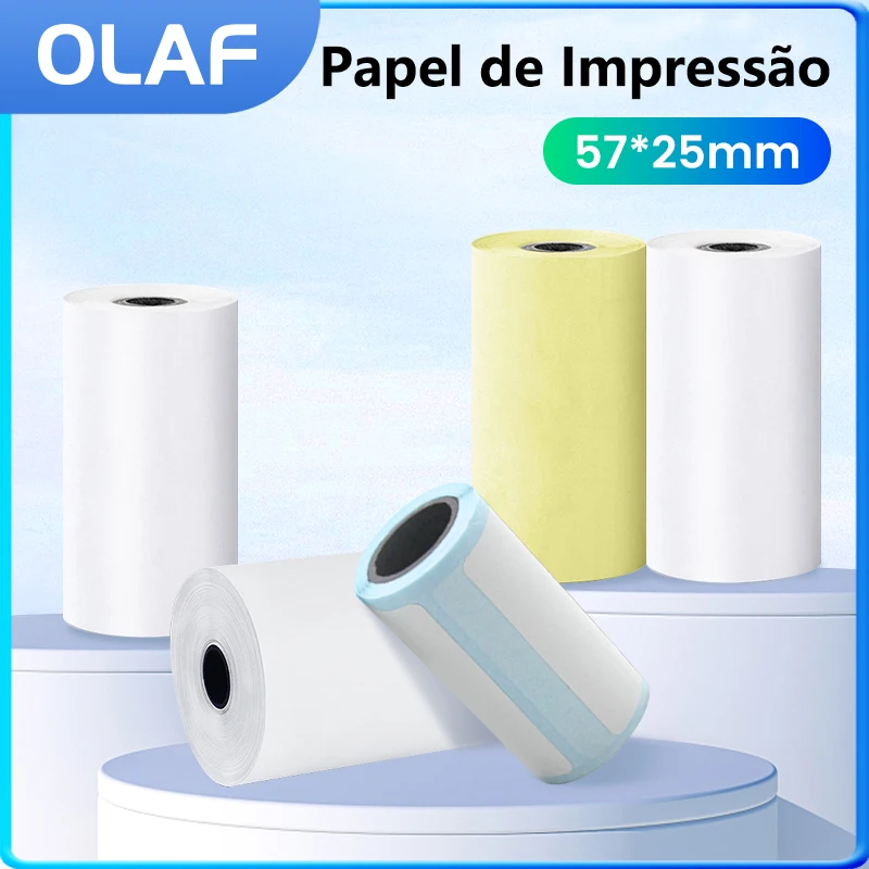 Mini papel para impressora Papel autoadesivo HD colorido Papel térmico para impressora de etiquetas Papel sem fio Bluetooth Impressão sem tinta fotográfica Universal 57mm Papel de impressão