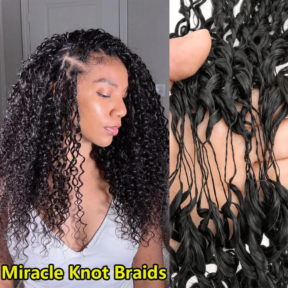 

Накладные волосы для плетения косичек Miracle Knot Braids: маленькие спирали, кудрявые, для вязания крючком, из натуральных волос, пикси-локоны, пучки для вязания крючком Feather Crochet, без узлов, предварительно разделенные