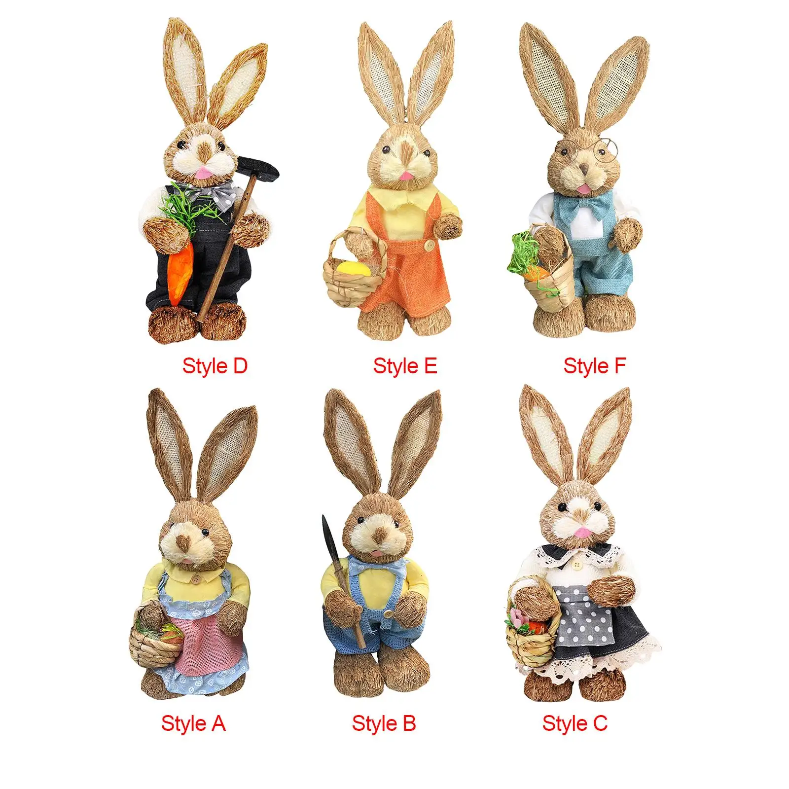 14inch Cartoon Easter Bunny Straw Figure Lovely Decorative Lifelike Handmade Rabbit Ornament for Living Rooms Multifunctional