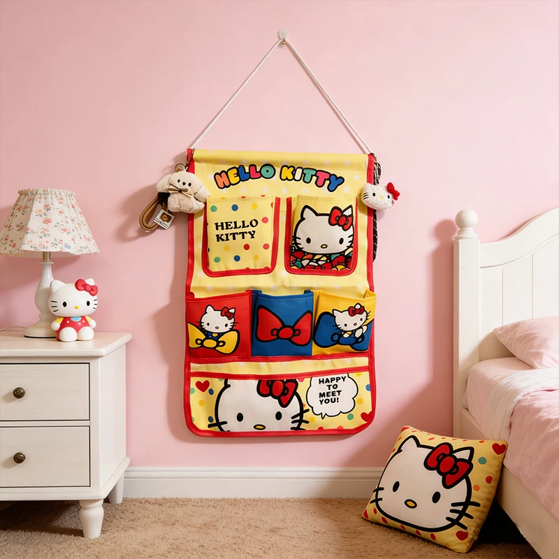 Sac de rangement mural multifonctionnel Kawaii HelloKitty, sac de rangement suspendu pour la maison, accessoires de dessin animé