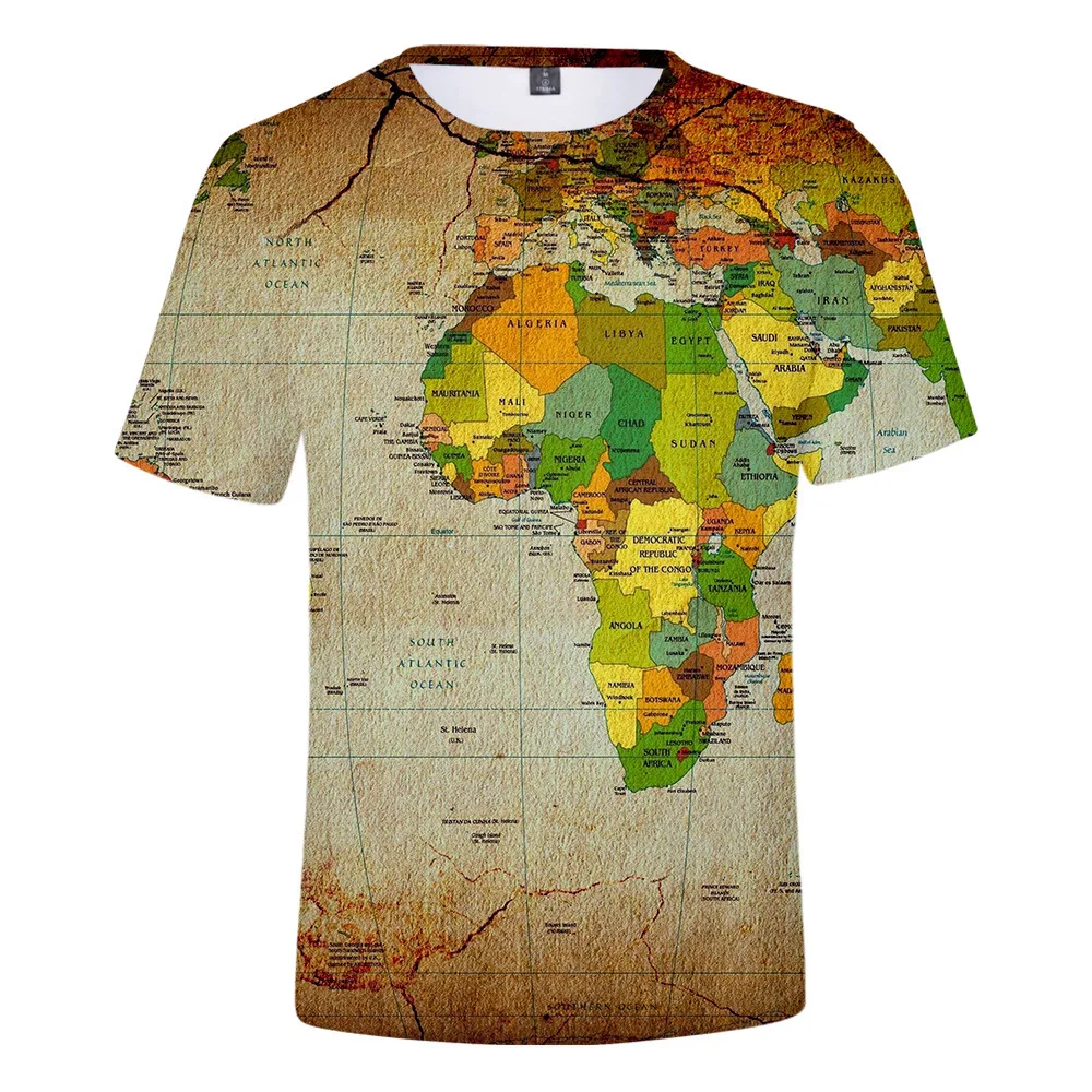 Casual Boys Girls 3d Printed World Map T-shirts Kids Hot Sale Unisex Short Sleeve Tops Children\'s Clothing