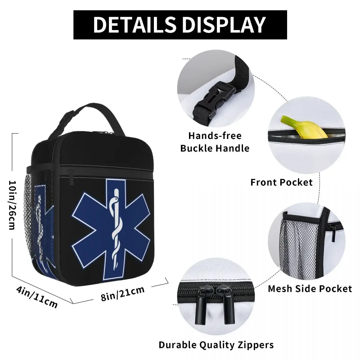 Emt Star Of Life Insulated Lunch Bag for Women Portable Emergency Medical Thermal Cooler Lunch Box Beach Camping Travel