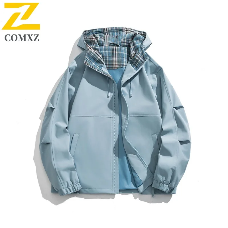

COMXZ 2025 Мужская куртка с цветными блоками, водонепроницаемые куртки с капюшоном для кемпинга и альпинизма, молодежное повседневное минималистичное легкое пальто