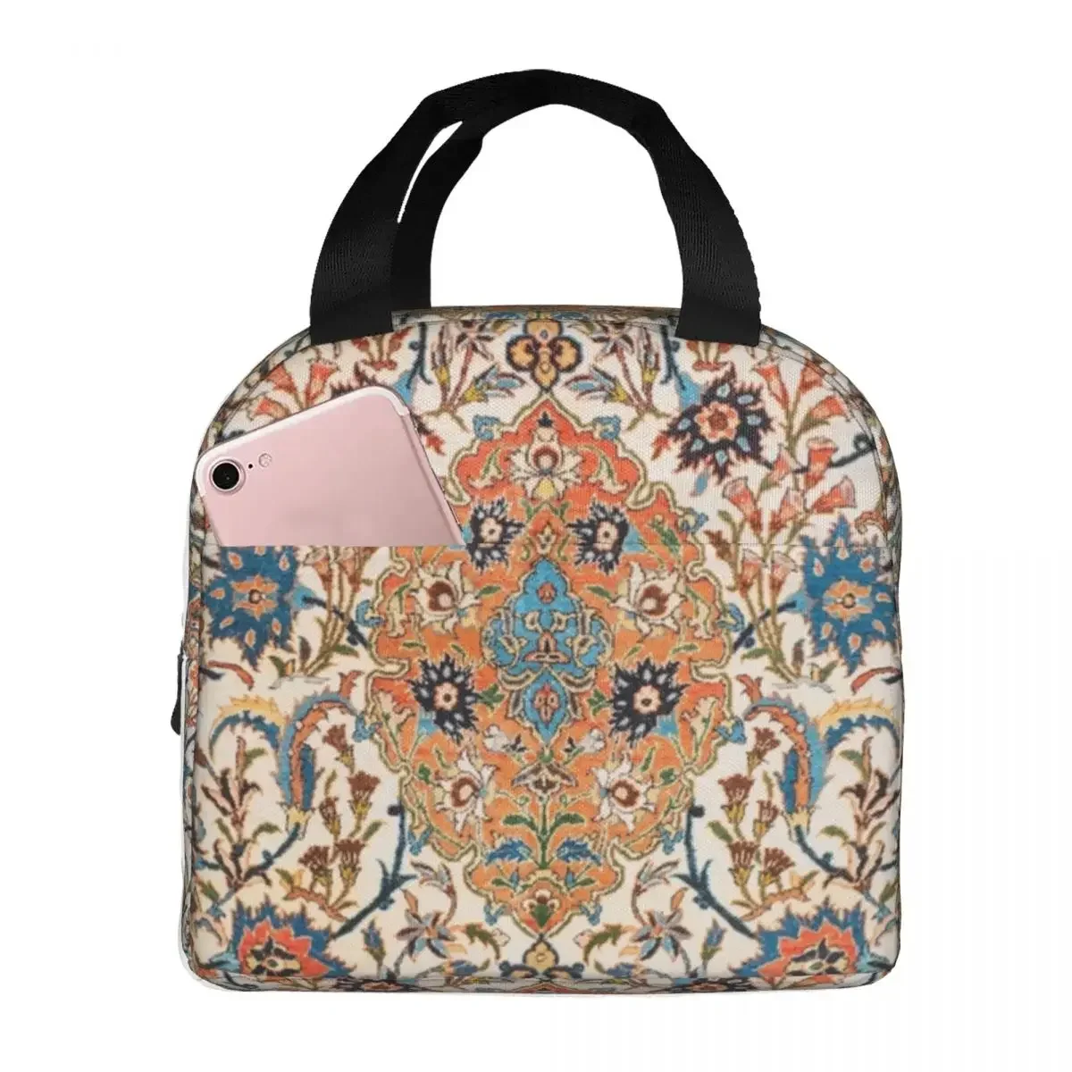 Isfahan Central Persian Carpet Print Insulated Lunch Bags Picnic Bags Cooler Lunch Box Lunch Tote for Woman Work Children School