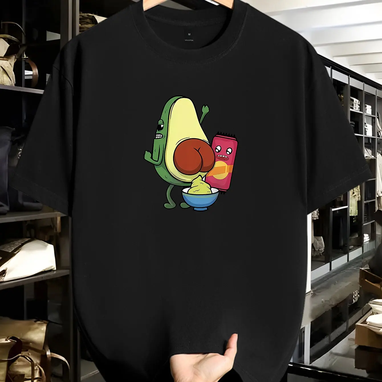 Men Casual Fashion Cotton T-Shirt Short Sleeve Round Neck with Quirky Avocado Kiwi Print Breathable Ideal for Summer Outings