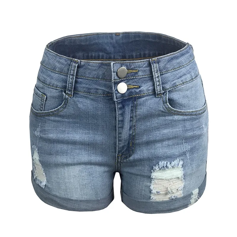jeans shorts Women's Fashion Rolled Edges, Elastic High Waisted Denim Shorts, Casual and Fashionable Office Commuting