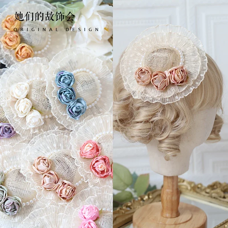 ริบบิ้นโบว์ Hairband กับ Hairpins สาว Lolita Lace Ruffled แถบคาดศีรษะ Lolita headdress อุปกรณ์เสริมผมแม่บ้านแถบคาดศีรษะ