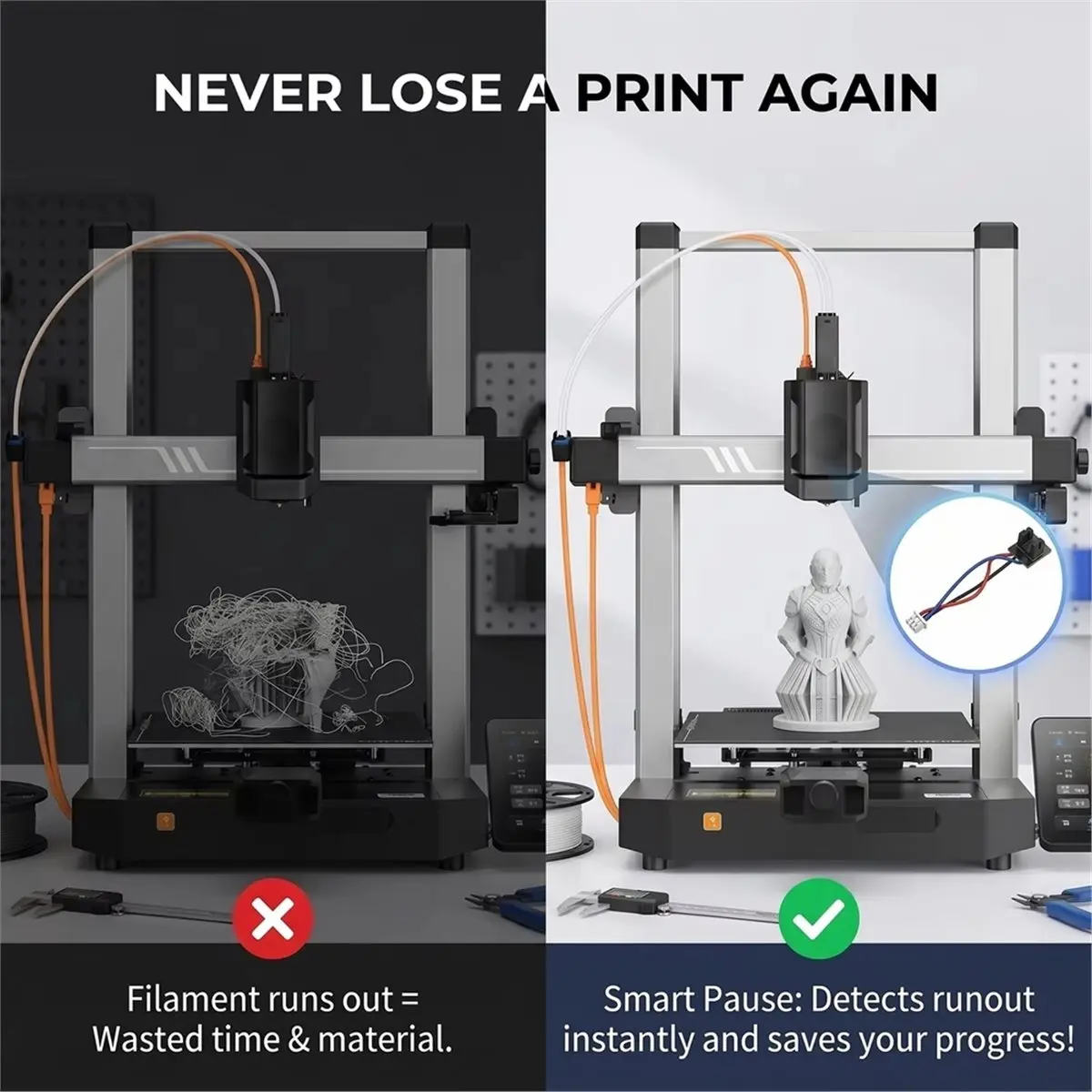 2PCS Filament Runout Detection Module Sensor Auto Stop Printing Material Break Detector for 3 Series