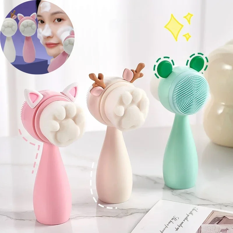 1 unidade de escova facial adorável, com cerdas duplas, para limpeza facial, feita de silicone macio, ideal para limpar os poros. ​ ​   Escova de Limp