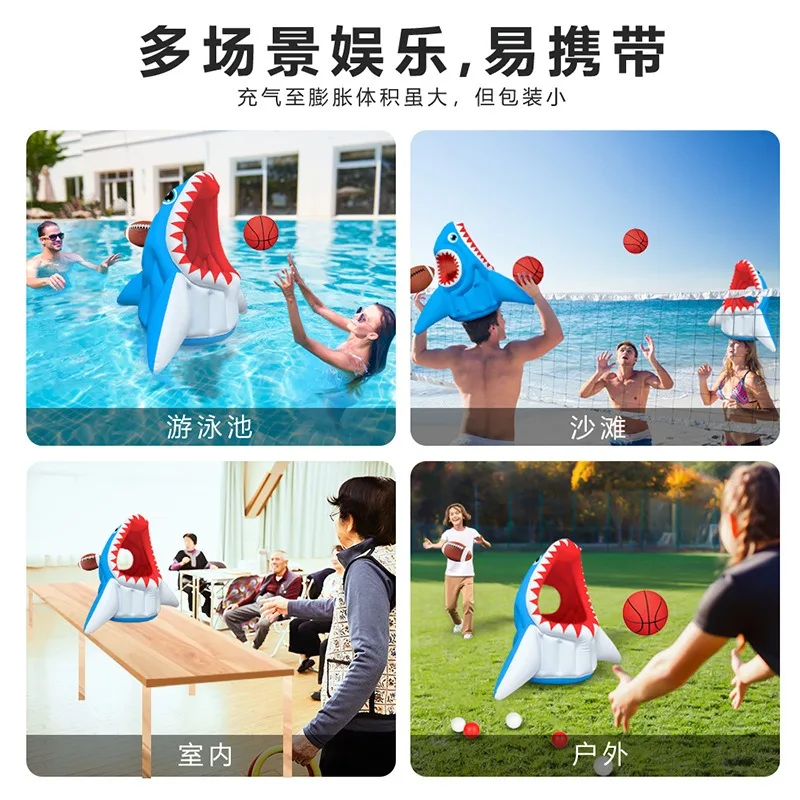 1 Satz aufblasbarer Schwimmbad-Basketball-Haifisch-Rng-Wurfspiel-Set, Wasserspielspielzeug für Erwachsene, Schwimmbadpartys und Versammlungen