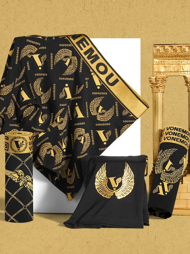 4PCS designer trendy eagle gold wings print, comfy, breathable and skin-friendly, men boxer  underwear with gift box