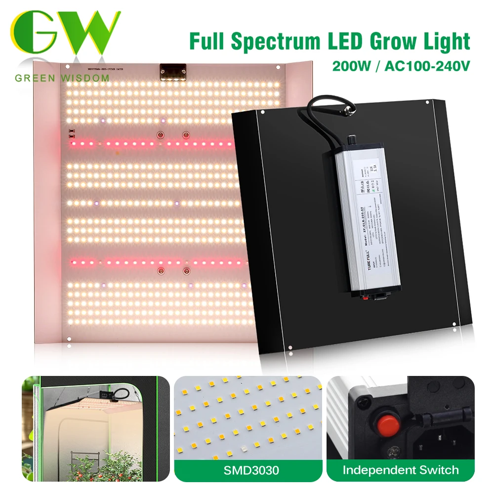 SMD3030 interrupteur indépendant AC100-240V 200W fonction variable haute puissance spectre complet Dissipation thermique efficace LED élèvent la lumière