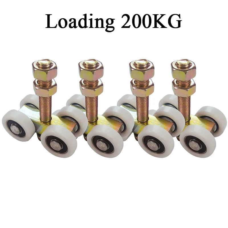 

Комплект из 4 металлических роликов для раздвижных дверей, промышленные подвесные колеса для направляющих, 4 бесшумных нейлоновых колеса с шарикоподшипниками, нагрузка до 200 кг