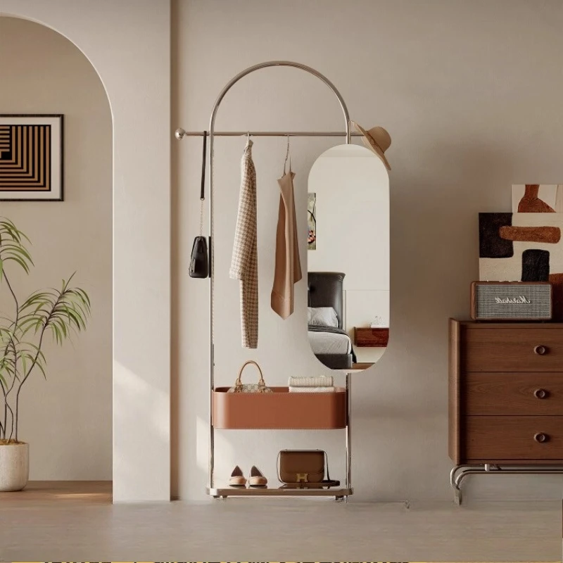 

Movable full-length mirror coat rack integrated multi-functional stainless steel bedroom hanger