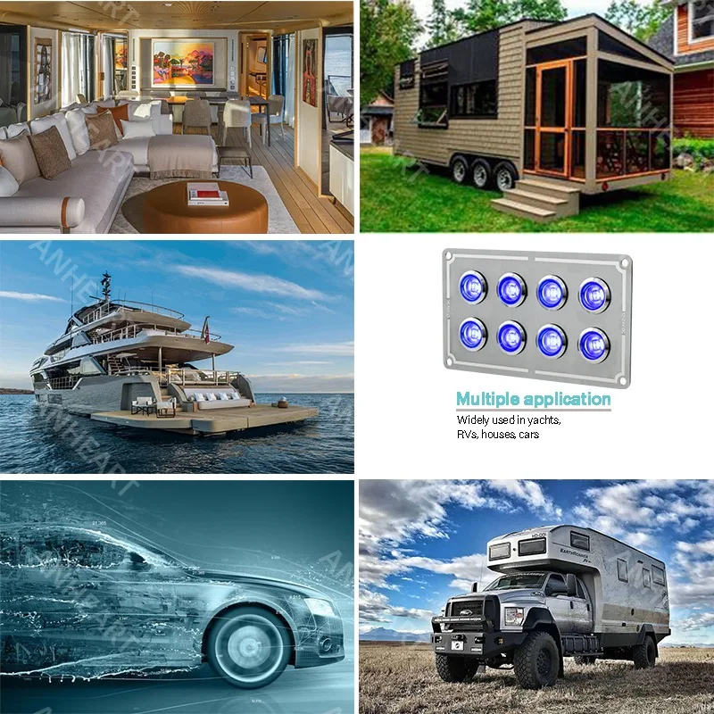 8 Gangs Blue Light กันน้ํา Marine เรือออโต้คาร์แผงสวิตช์ปุ่มสแตนเลส