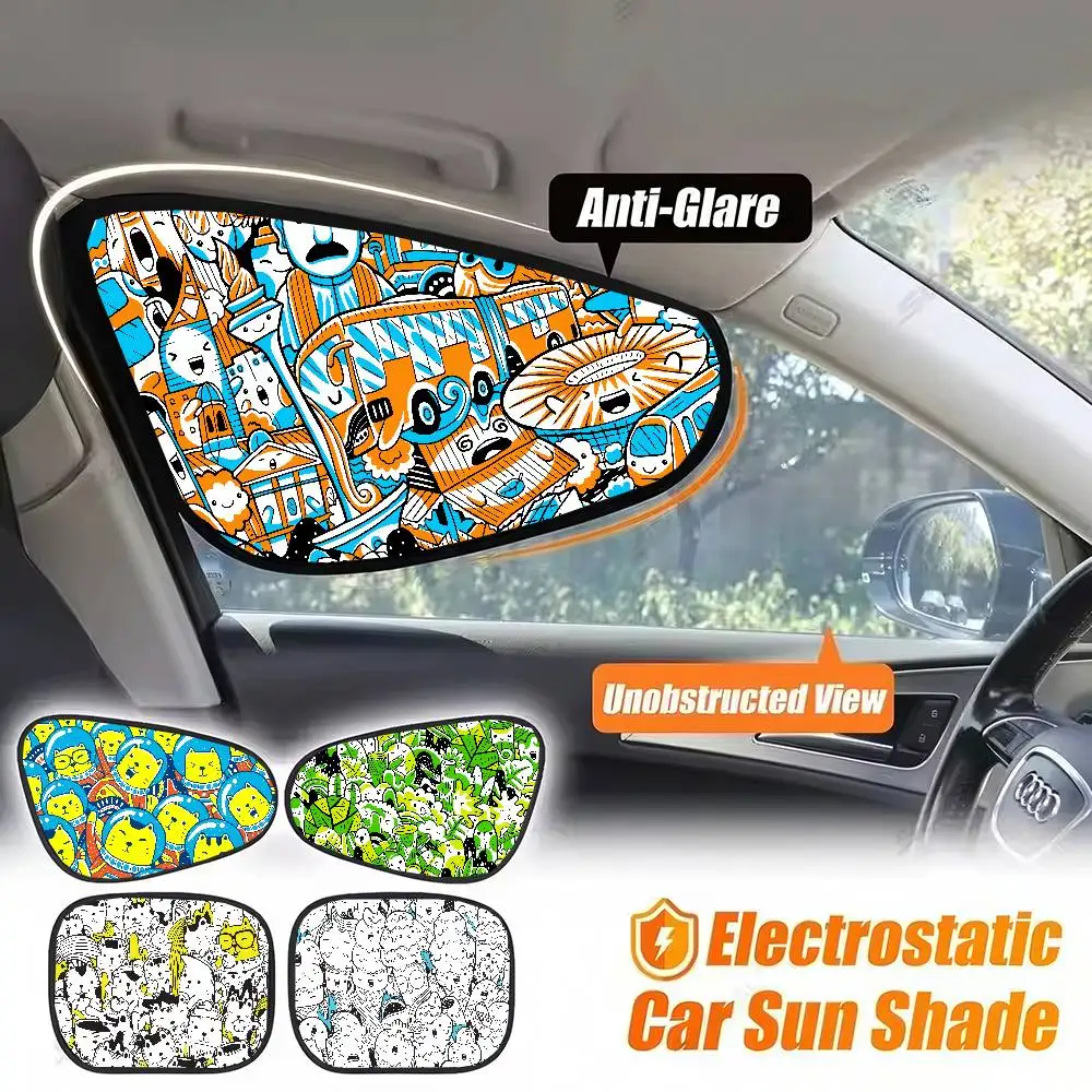 

Ручной рисунок граффити в мультяшном стиле, модный роскошный солнцезащитный козырек на боковое окно автомобиля - защита от ультрафиолета, электростатическая адсорбция