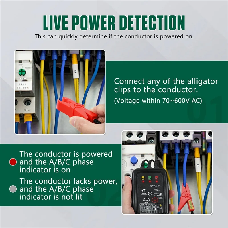 ABWZ-ใหม่ DYXZ-01 ตัวบ่งชี้แรงดันไฟฟ้า/Non-Contact Phase Sequenceเครื่องตรวจจับเครื่องตรวจจับจอแสดงผลLED 3 เฟสTester
