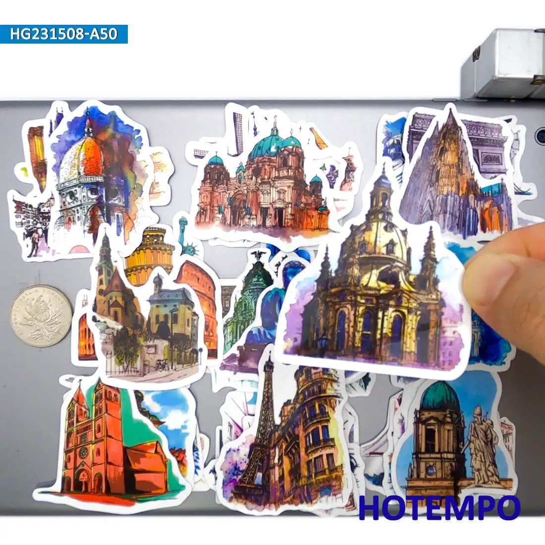 20/30/50Pieces World Travel Hand Drawn Urban Landmark Old Building Stickers for Car Motorcycle Luggage Phone Laptop Sticker Toys