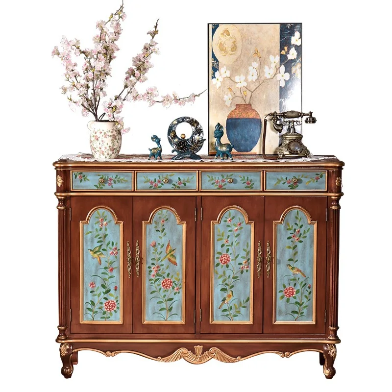 

American rural entrance cabinet solid wood front door partition entry living room retro art