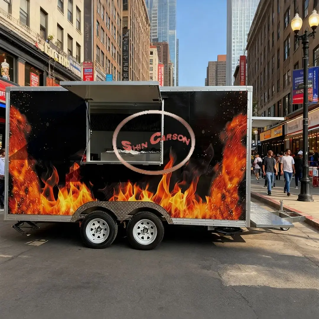 

Towable Food Trailer Mobile Kitchen Fully Equipped Fast Food Truck for Burger BBQ Ice Cream - Portable Catering Unit