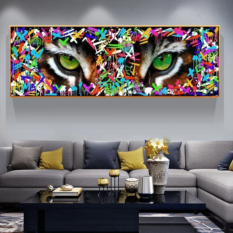 Modern Graffiti Art Tiger Fierce Green Eyes Posters Prints Canvas Paintings Wall Art Pictures for Living Room Home Decor Cuadros