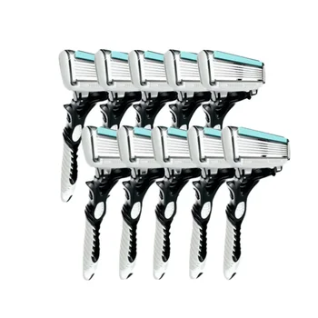 10 pièces lames de rasoir pour hommes Cassettes de rasage 6 couches en acier inoxydable rasoirs barbe Machine sécurité rasoir pour hommes