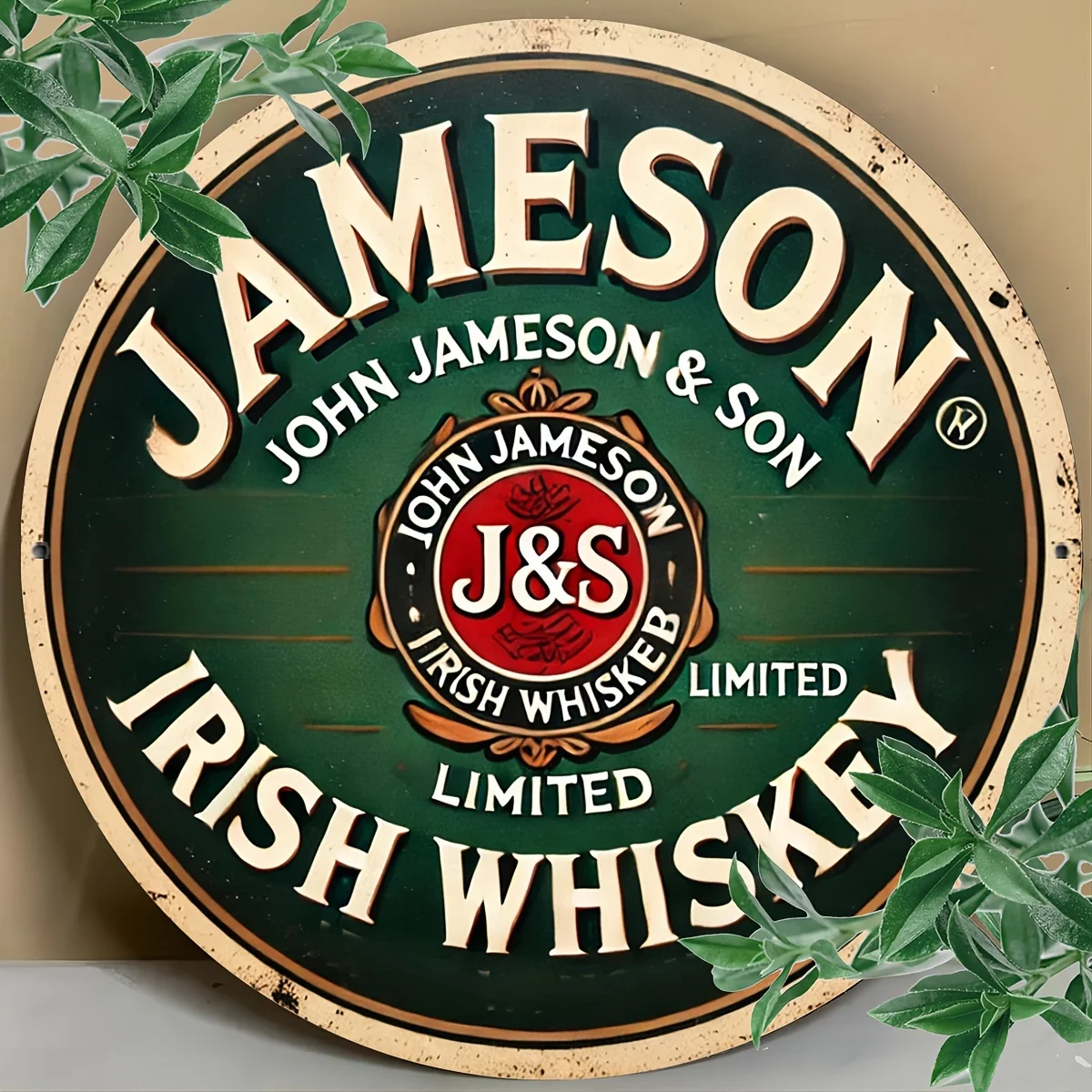 1pc 20.32x20.32 cm Whiskey Vintage Metal Wall Art Sign - Green with Red Seal, Aged Look, Easy to Hang - Ideal for Home, Bar, Kit