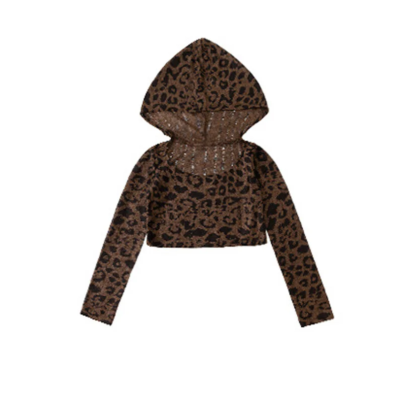 Mädchen Hip Hop Kleidung abgeschnitten zerrissen schulterfrei Leopard Kapuze Pu Leder Hose Kinder Street Dance Kostüm