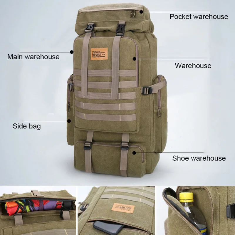 80L Backpack 600D Nylon Waterproof Trekking Hunting Bags Outdoor Rucksacks Outdoor Training Molle Knapsacks