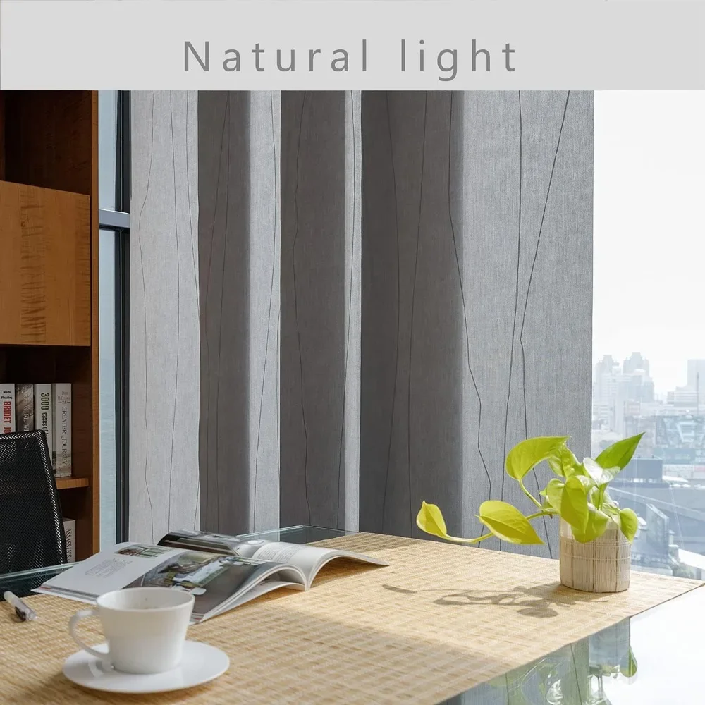 Light Filtering Curtains Grey Trimmable Fabric Panel Curtains Blinds Extendable Track Vertical Blinds for Sliding Glass Doors