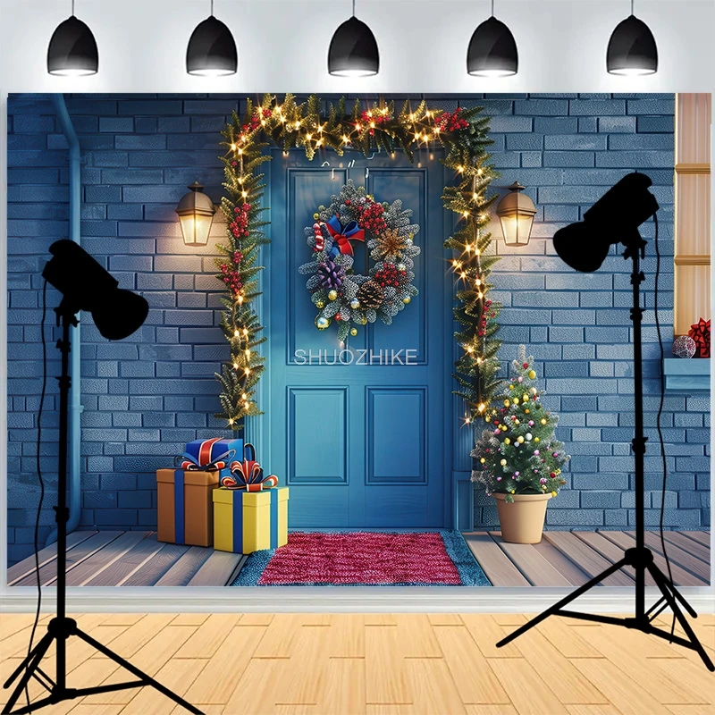 Puerta de entrada decoración del día de Navidad fotografía telones de fondo Feliz Año Nuevo chimenea día de Navidad fiesta familiar foto fondo XH-52