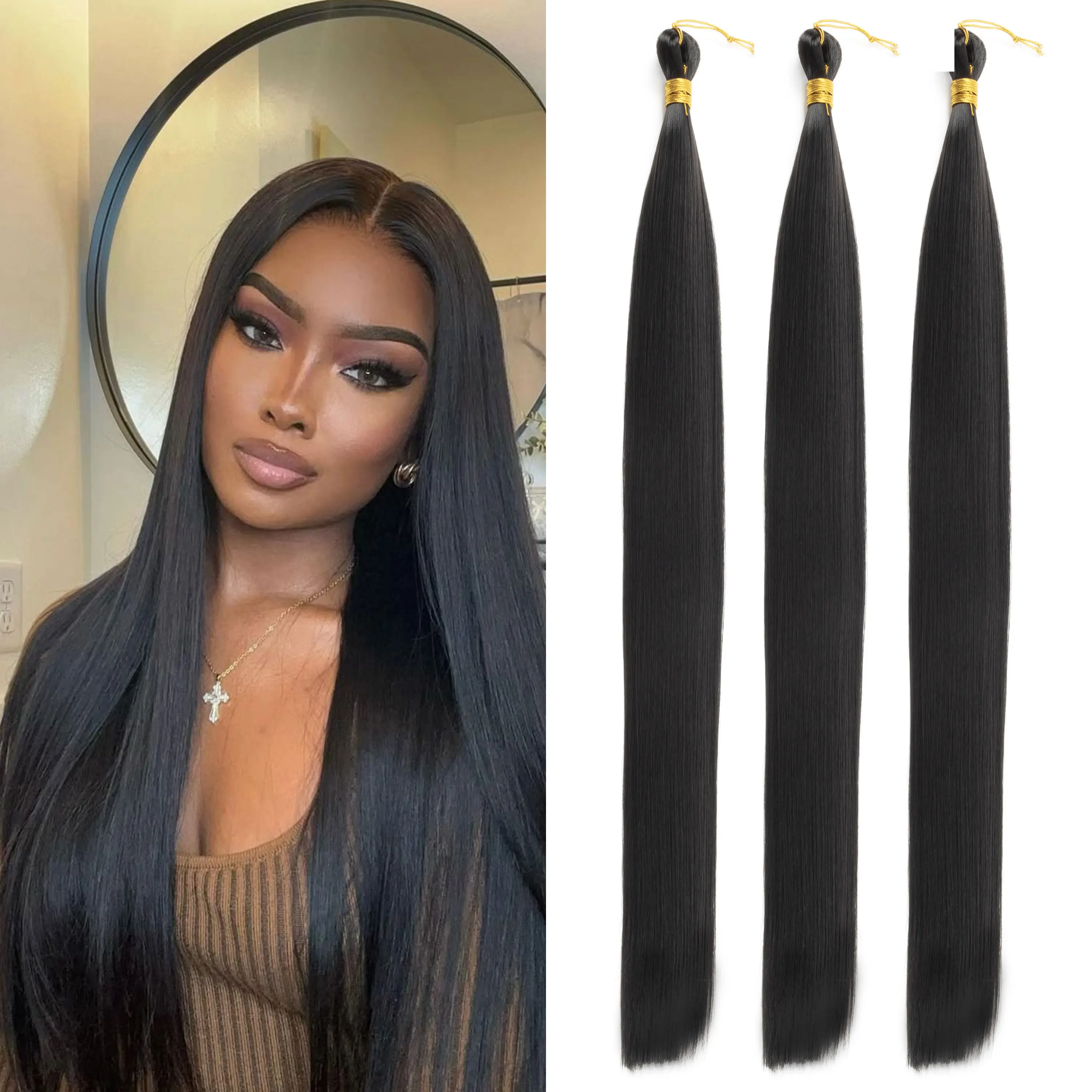 

Bone Straight Hair Bundles Extensions Single Color Synthetic Prestreched Braiding Hair Long Synthetic Straight Hair