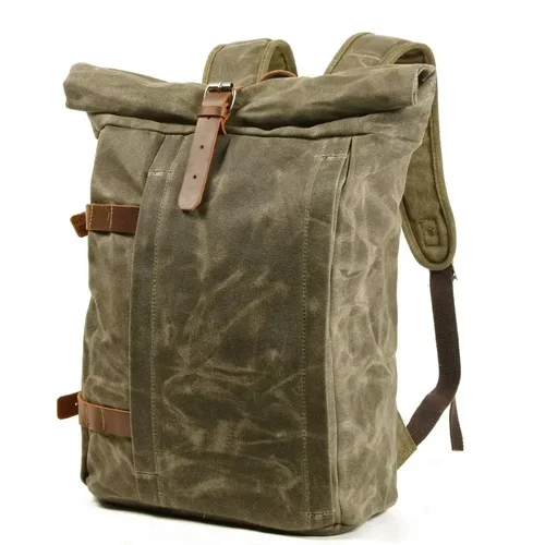 Imagen 2 del producto Mochila para ordenador portátil para hombre, mochila antirrobo multifuncional encerada al aceite, bolsa de viaje impermeable para montañismo al aire libre, mochila de ocio
