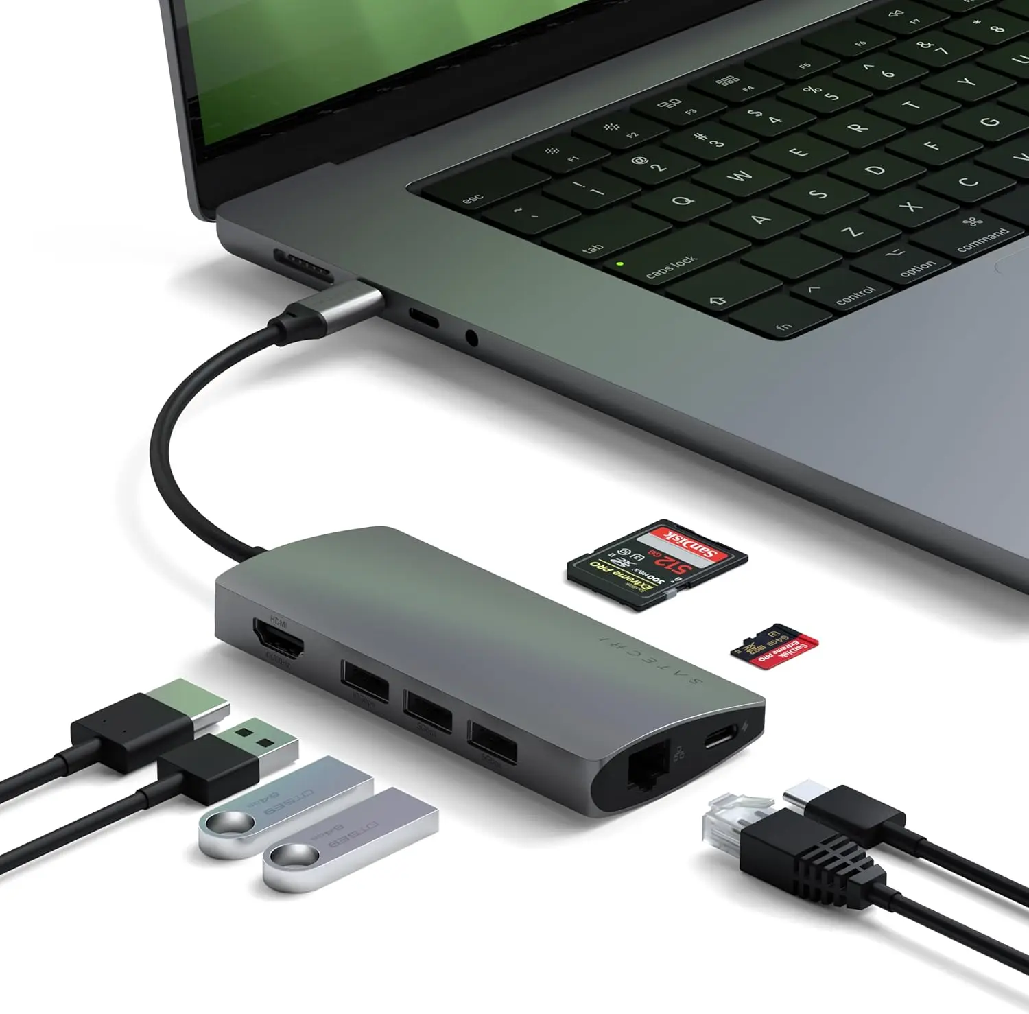 

Многофункциональный USB-C хаб 8-в-1 с 4K HDMI, зарядкой PD 115 Вт, Ethernet и кардридерами для ноутбуков и планшетов