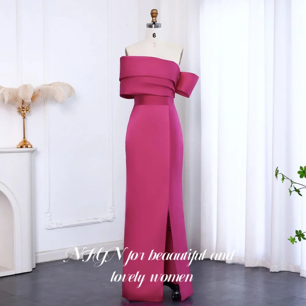 فستان NFYN فوشيا أنيق للحفلات الراقصة بدون حمالات مكشوفة الكتف فستان حفلات من الساتان بفتحة جانبية حورية البحر فستان سهرة للنساء مخصص #2