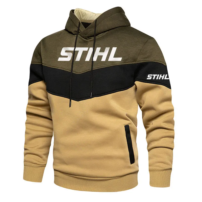 Men's Men Electric Tool Hoodies Stihl Patchwork Hooded Sweatshirt Hoodies Fleece Warm Male Fashion Autumn Sports Streetwear