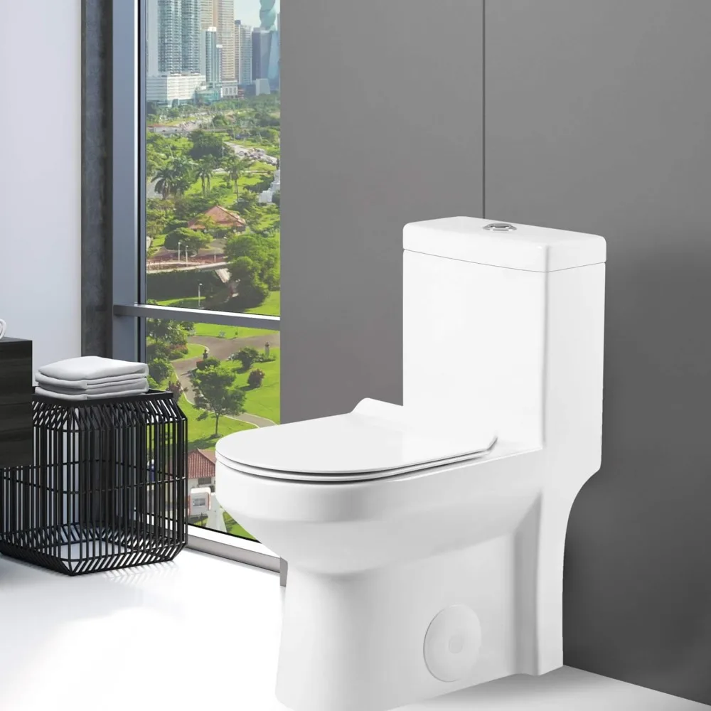 Dual-Flush One Piece Toilet, High-Efficiency Flush, Compact Space-Saver Design, Round Toilet Seat, Standard 10